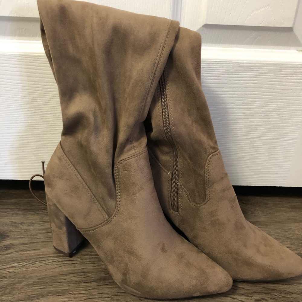 Beige over the knee boots